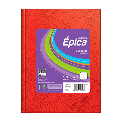 [EPICA1ROJO48R] Cuaderno araña Épica N°1, tapa dura rojo, 19 x 21cm. 48 hojas rayadas