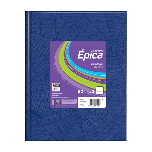[EPICA3AZUL48R] Cuaderno araña Épica N°3, tapa dura azul, 19 x 23cm. 48 hojas rayadas