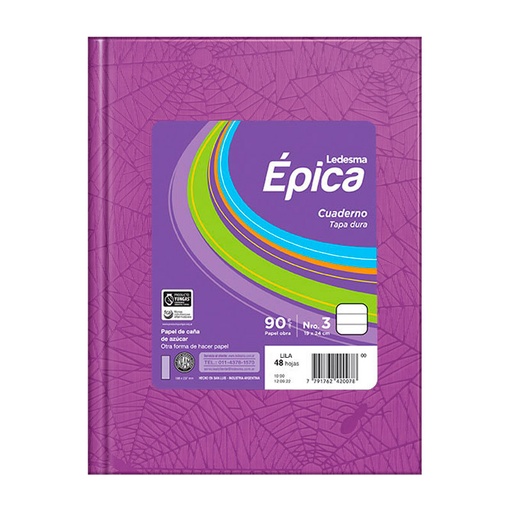 [EPICA3LILA48R] Cuaderno araña Épica N°3, tapa dura lila, 19 x 23cm. 48 hojas rayadas