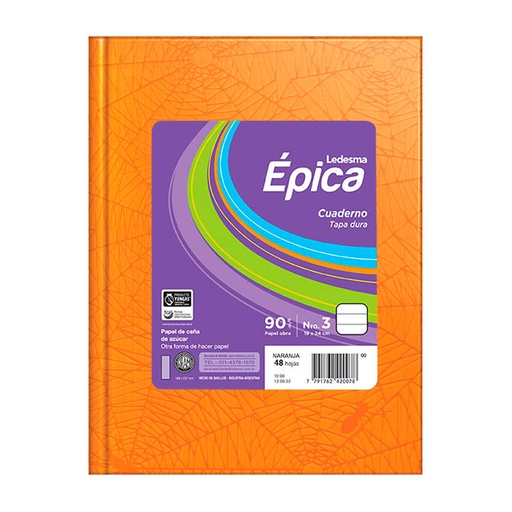 [EPICA3NJA48R] Cuaderno araña Épica N°3, tapa dura naranja, 19 x 23cm. 48 hojas rayadas