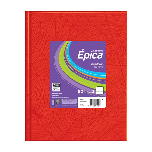 [EPICA3ROJO48R] Cuaderno araña Épica N°3, tapa dura rojo, 19 x 23cm. 48 hojas rayadas