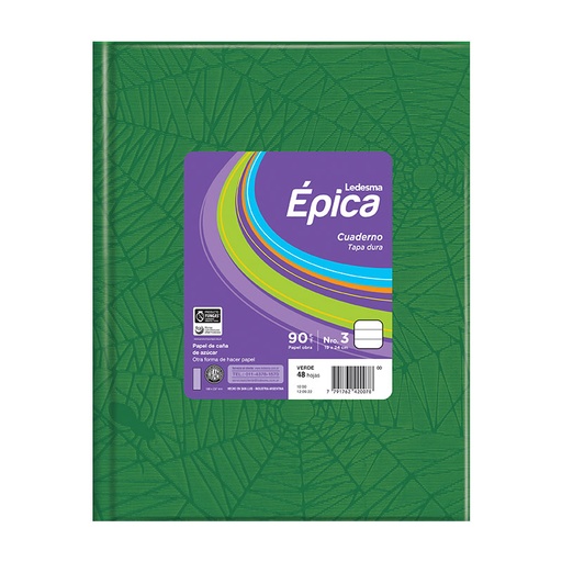 [EPICA3VERD48R] Cuaderno araña Épica N°3, tapa dura verde, 19 x 23cm. 48 hojas rayadas