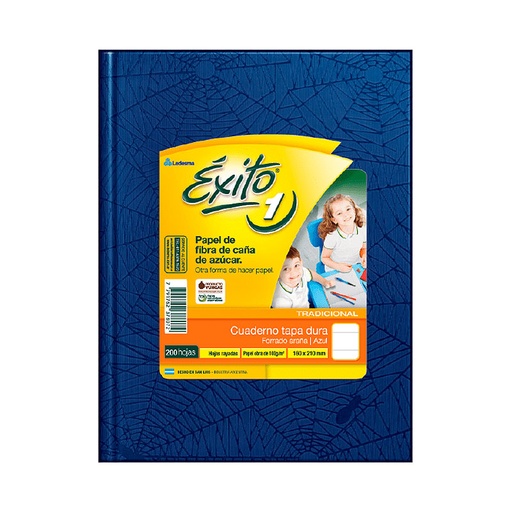 [EXITO1AZ200R] Cuaderno Araña Éxito tapa dura azul, 16 x 21cm. 200 hojas rayadas