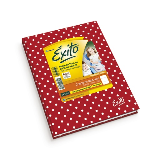 [EXITO1LUNROJ] Cuaderno Lunares Éxito tapa dura rojo, 16 x 21cm. 48 hojas rayadas