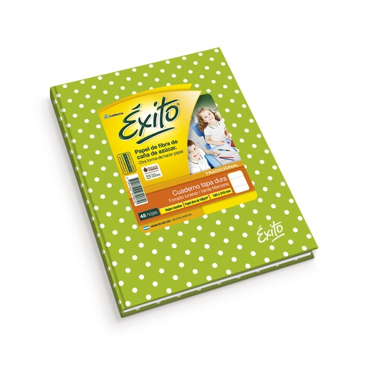 [EXITO1LUNVEM] Cuaderno Lunares Éxito tapa dura verde manzana, 16 x 21cm. 48 hojas rayadas