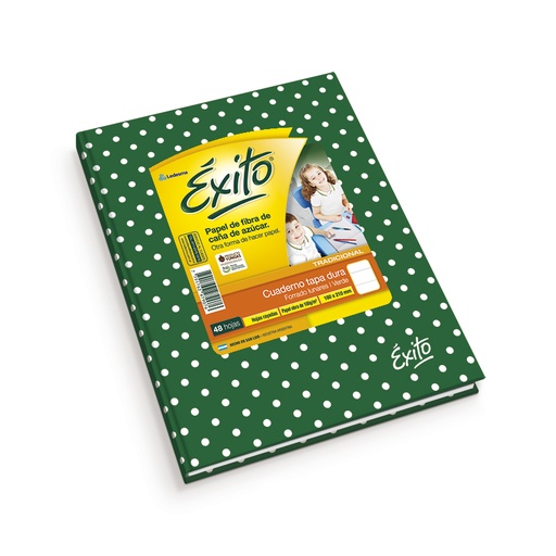 [EXITO1LUNVER] Cuaderno Lunares Éxito tapa dura verde, 16 x 21cm. 48 hojas rayadas