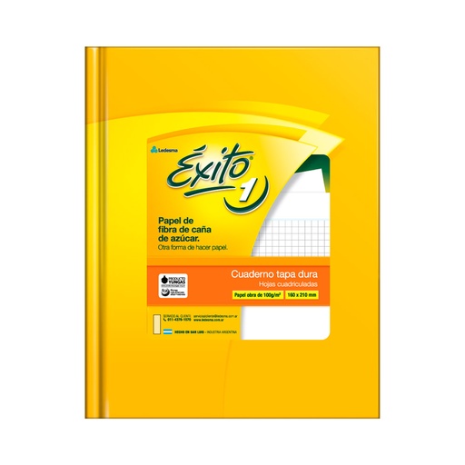 [EXITO1TC100C] Cuaderno Éxito Ecológico tapa de cartón, 16 x 21cm. 100 hojas cuadriculadas