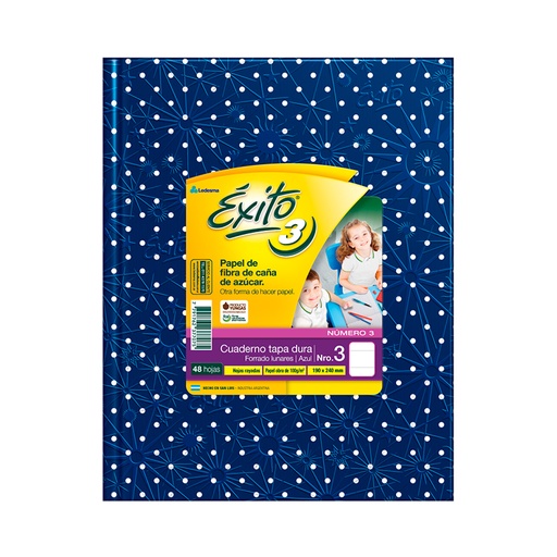 [EXITO3LUNAZU] Cuaderno Lunares Éxito tapa de cartón azul, 19 x 23cm. 48 hojas rayadas