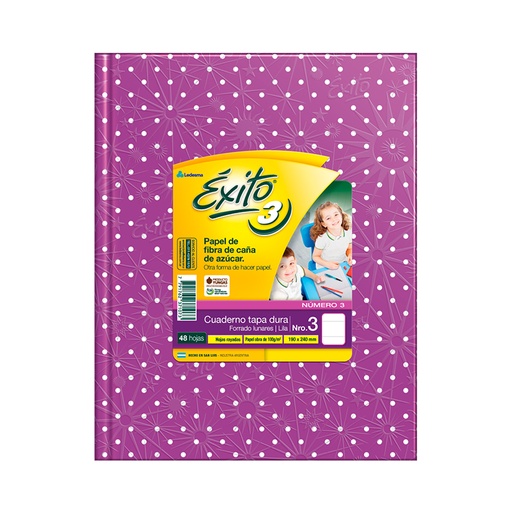 [EXITO3LUNLIL] Cuaderno Lunares Éxito tapa de cartón lila, 19 x 23cm. 48 hojas rayadas