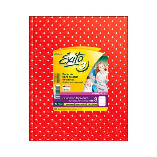 [EXITO3LUNROJ] Cuaderno Lunares Éxito tapa de cartón rojo, 19 x 23cm. 48 hojas rayadas