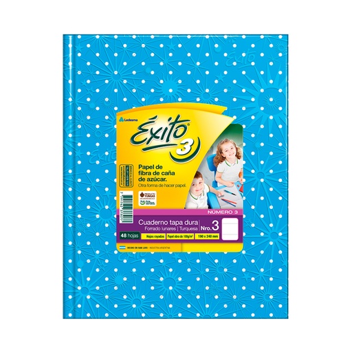 [EXITO3LUNTUR] Cuaderno Lunares Éxito tapa de cartón turquesa, 19 x 23cm. 48 hojas rayadas