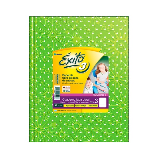 [EXITO3LUNVEM] Cuaderno Lunares Éxito tapa de cartón verde manzana, 19 x 23cm. 48 hojas rayadas