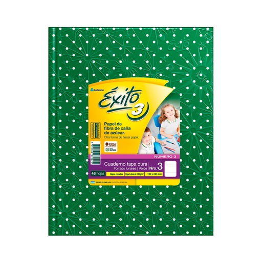 [EXITO3LUNVER] Cuaderno Lunares Éxito tapa de cartón verde, 19 x 23cm. 48 hojas rayadas