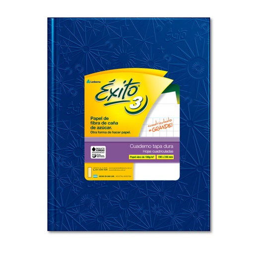 [EXITO3UA48CG] Cuaderno Éxito E3 Universo, tapa dura forrada azul, 19 x 24cm. 48 hojas cuadriculado grande