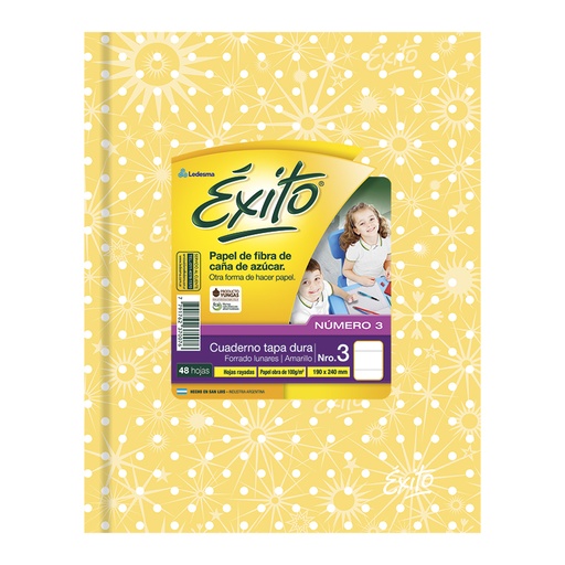 [EXITO3UAM48R] Cuaderno Éxito Universo tapa de cartón amarillo, 19 x 23cm. 48 hojas rayadas