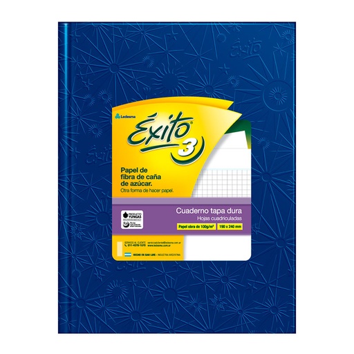 [EXITO3UAZ48C] Cuaderno Éxito Universo N°3, tapa de cartón azul, 19 x 23cm. 48 hojas cuadriculadas