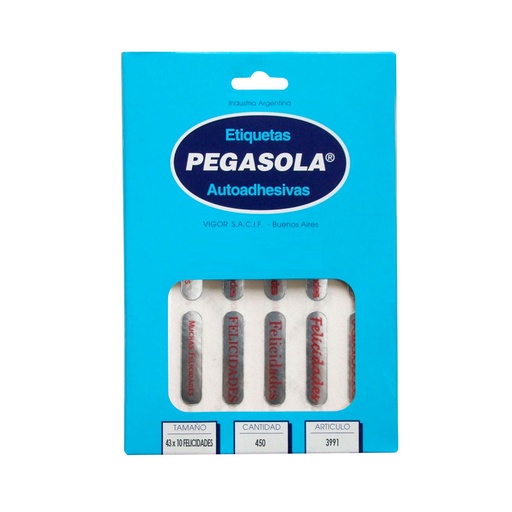 [PEGASOLFELIC] Etiquetas Pegasola Felicidades 1.0 x 4.3cm.caja de 450 etiquetas