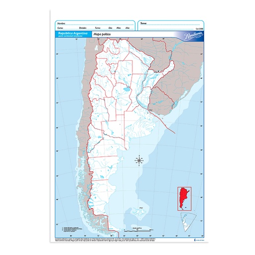 [RIVMAPARGP5] Mapa Argentina político Rivadavia N°5, block de 20 mapas