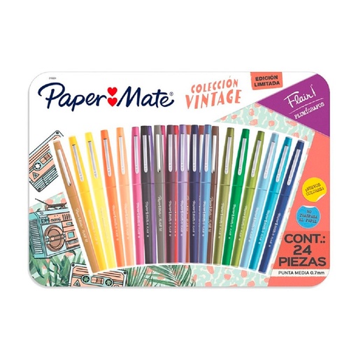 [PAPERMARCFLAIR] Marcadores al agua Paper Mate Flair Colección Vintage, blister de 24 colores