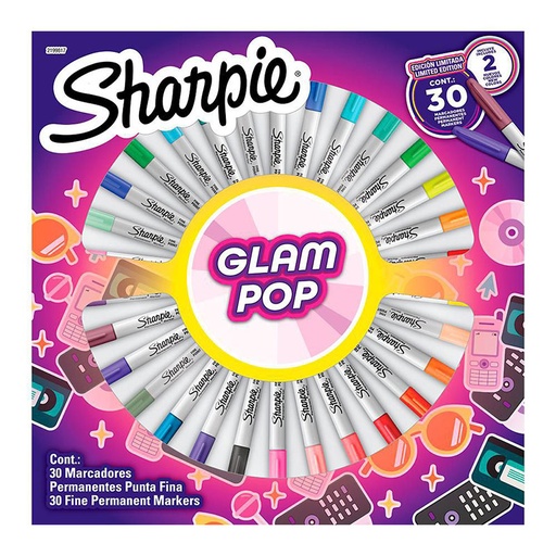 [SHARPIEGLAM30] Marcadores permanentes Sharpie Glam Pop Ruleta, 30 colores