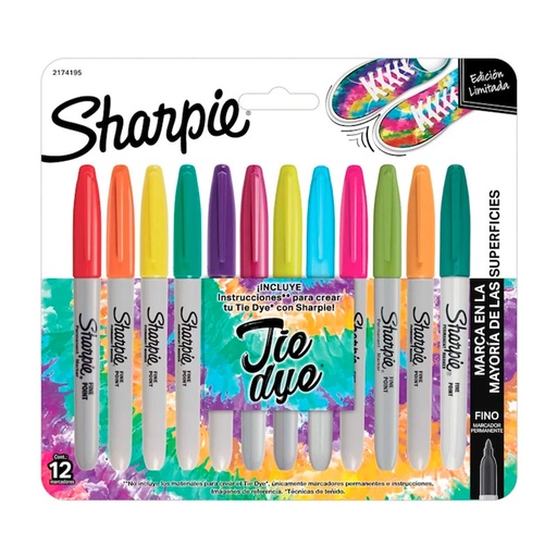 [SHARPIETIEDYE12] Marcadores permanentes Sharpie Tie Dye, blister de 12 colores