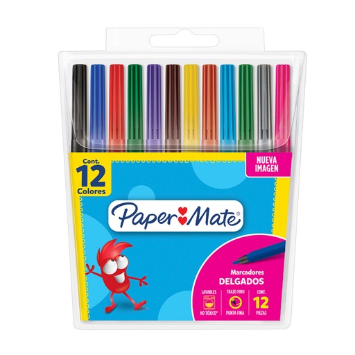 [SYLVMARX12] Marcadores escolares Paper Mate Finos, estuche de 12 colores