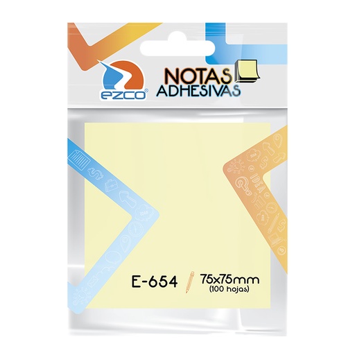 [EZCONOAM7575] Notas Autoadhesivas Ezco E-654 amarillas, 75 x 75mm. block de 100 hojas