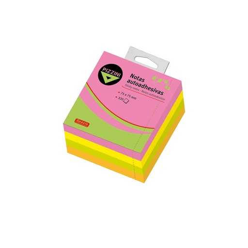 [PIZNOTFL7575] Notas Autoadhesivas Pizzini Flúo, 75 x 7mm. cubo de 320 hojas
