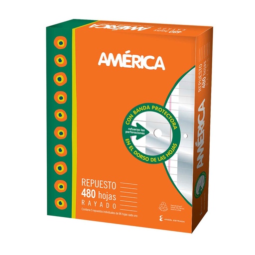 [AMERREP480R] Repuesto América Banda, 480 hojas rayadas