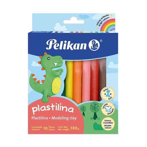 [PELIKPLASX10] Plastilina Pelikan colores surtidos, caja de 10 barras