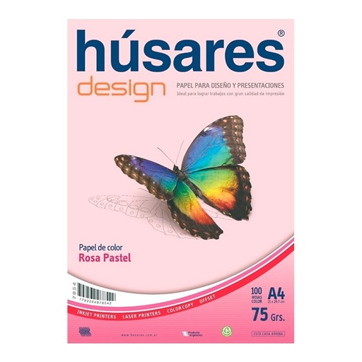 [HUSARES7854] Resma Húsares Design A4 75g. 100 Hs rosa 7854
