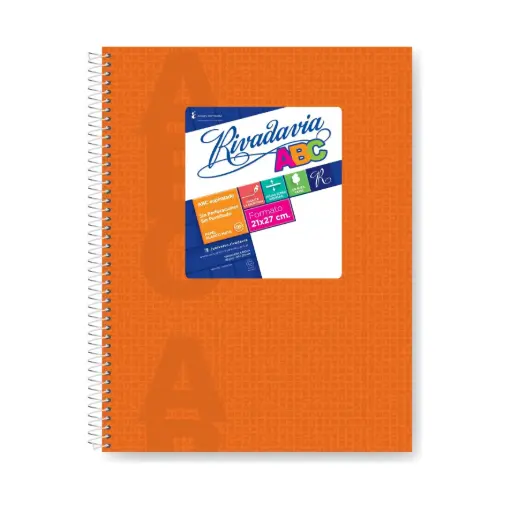 [ABC2127NJ60R] Cuaderno espiralado Rivadavia ABC tapa de cartón Naranja, 21 x 27cm. 60 hojas rayadas
