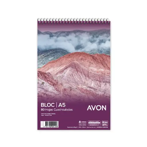 [AVONBLOCA5C] Block Avon espiralado A5, 80 hojas cuadriculadas