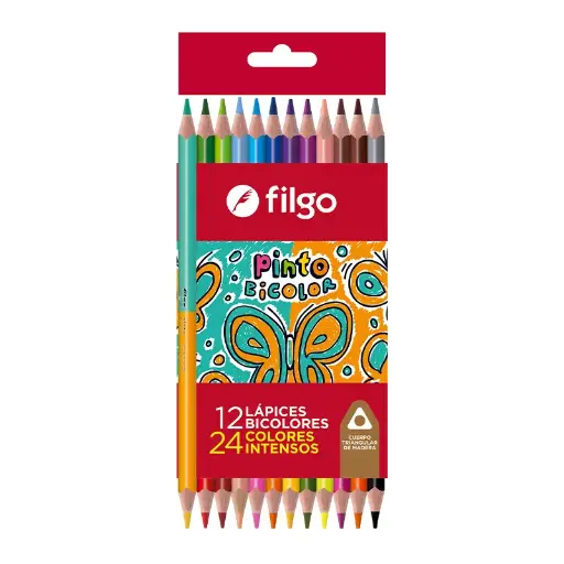 [FILGOBICOL12L] Lápices de colores Filgo Bicolor, largos, caja de 12 unidades = 24 colores
