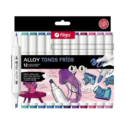 [FILGOMARDOBLFRI] Marcador Doble Punta Filgo Alloy Colores Frios, 12 colores