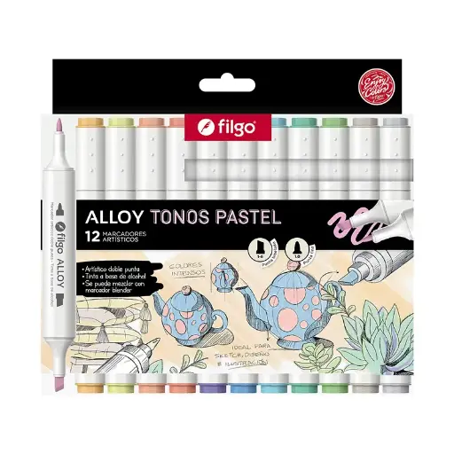 [FILGOMARDOBLPAS] Marcador Doble Punta Filgo Alloy Colores Pastel, 12 colores