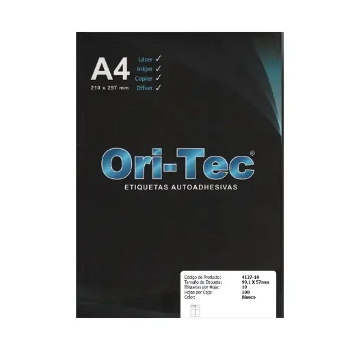 [ORION4137] Etiqueta Orion A4 9.91 x 5.7cm. caja de 100 planchas, 1000 etiquetas