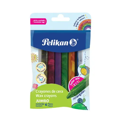 [PELIKCRAJT6] Crayones Pelikan Jumbo Triangulares Mix, blister de 6 colores
