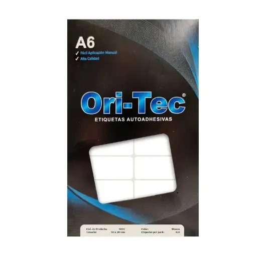 [ORIONB50202X5] Etiqueta Orion A6 2 x 5cm. caja de 30 planchas, 420 etiquetas